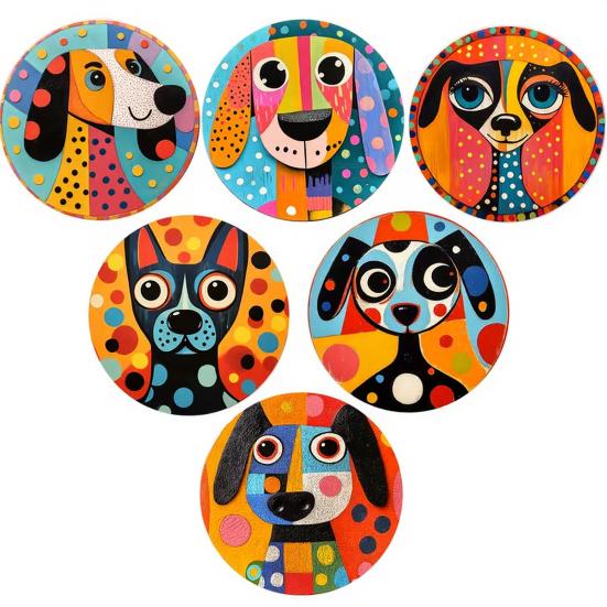 

6 Pcs Cute Dog Coaster Handcrafted Thick Wood Coasters for Home Bar Office Desk Farmhouse Decor Heat-Resistant Drink Cup Coaster for Table Protection 6pcs