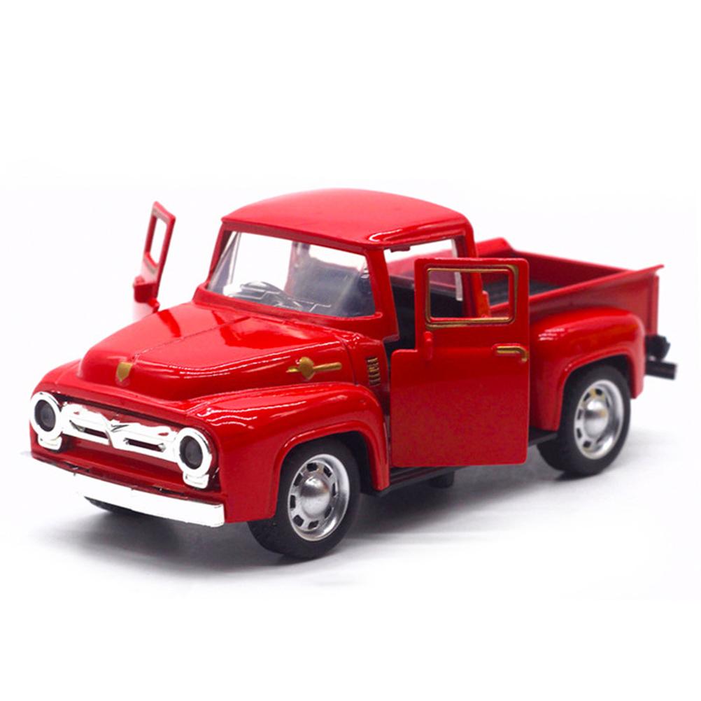 Vintage Red Truck Decor 1:32 Red Metal Pickup Truck Car Model Christmas Decorations for Desktop and