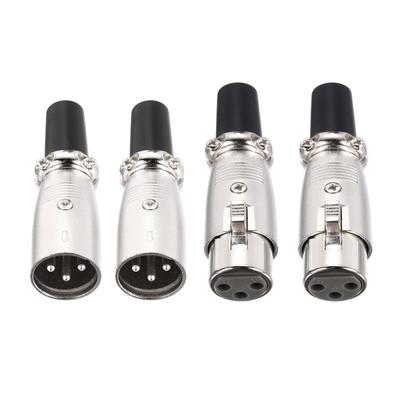 Uxcell 2-Piece Set 3-Pin XLR Connector Male To Female Plug Microphone Cable Connector Jack XLR Terminal Audio Microphone Socket Silver