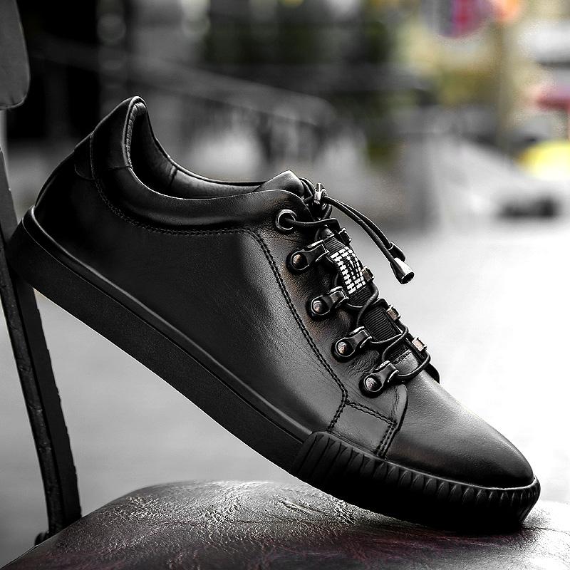 Genuine Leather Men Casual Shoes Male Shoes Autumn Winter Fashion Men'S Leather Shoes Warm Men Shoes High Quality Black Sneakers