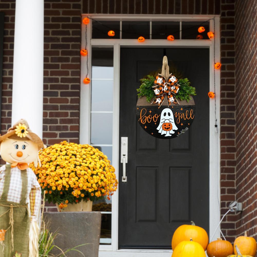 Halloween Backyard Door Hanger Round Door Decor Plaques Wooden Exquisite for Courtyard Fence