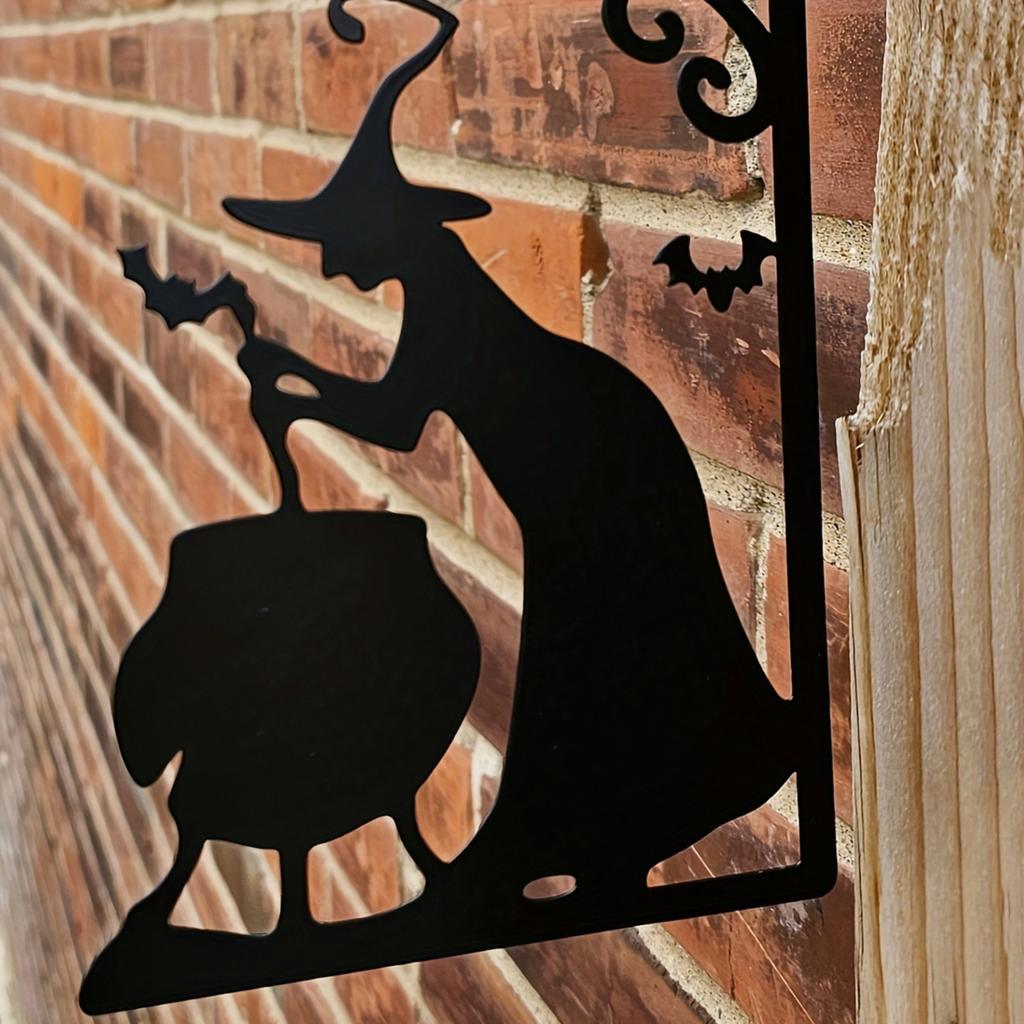 Metal Wall Hanging Halloween Witch Decoration with Cauldron Hanging Sign Indoor Outdoor Halloween Craft Ornament for Seasonal Home Display