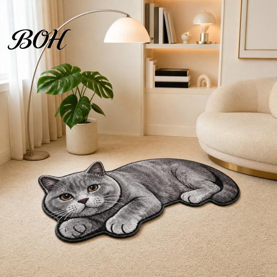 Tile And Wood Floor Mat Cute Cat Bathroom Rug, Anti-Slip Absorbent Bath Washable Plush Easy Care Kitty Door for Entrance Kitchen Home Decor Safety Rug