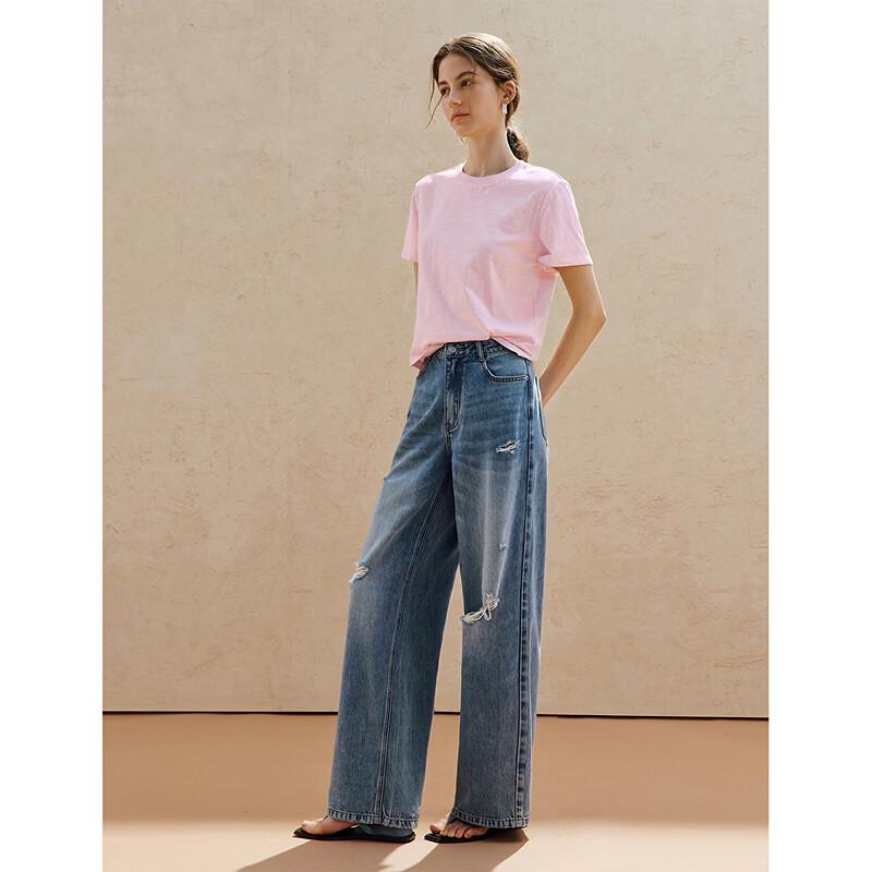 INMAN Women's Lyocell Retro Ripped Wide-Leg Jeans