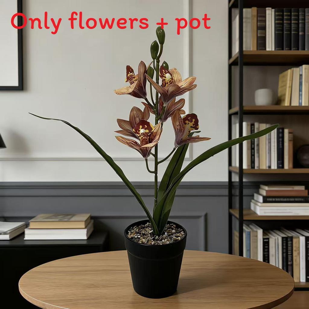 

Simulation Cymbidium Faberi Rolfe Potted Plant For Home Living Room Balcony Art Display Brown Yellow
