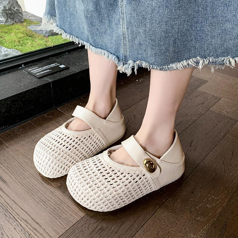 Fashion Slippers Casual Summer Women's Shoes Shallow Pantofle Fretwork Heels Platform Luxury 2025 Mary Janes Fashion Hook & Loop