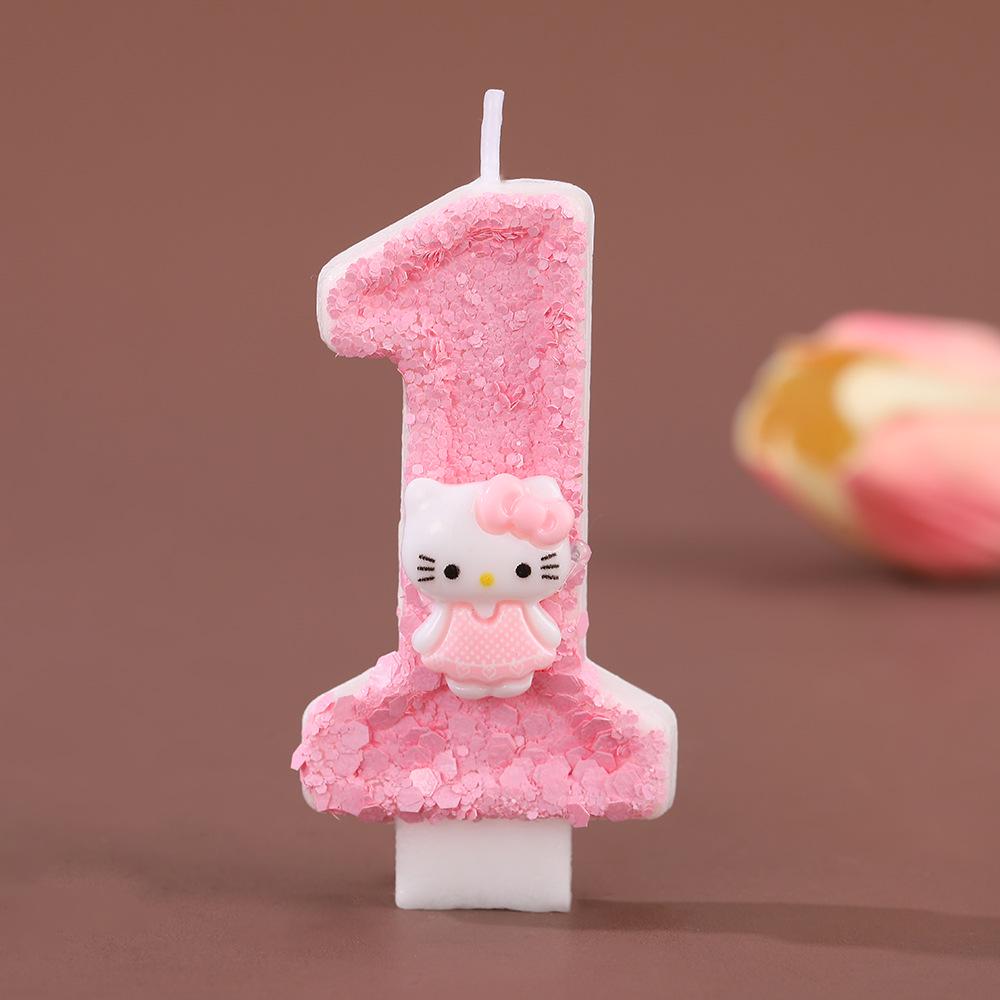 Hello Kitty Pink Skirt Birthday Cake Number Candles – Cute, Creative, Handmade Ornaments for Party Atmosphere