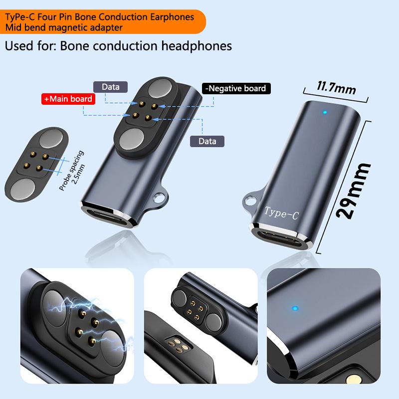 Type C Bone Conduction Magnetic Headphones Charger Adapter For Yuansea X18Pro Langsdom Airwave Pro Dailing S900 Nank Runner 4