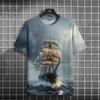 Men's retro T-shirt sailing outdoor sports leisure couple 3D printing T-shirt