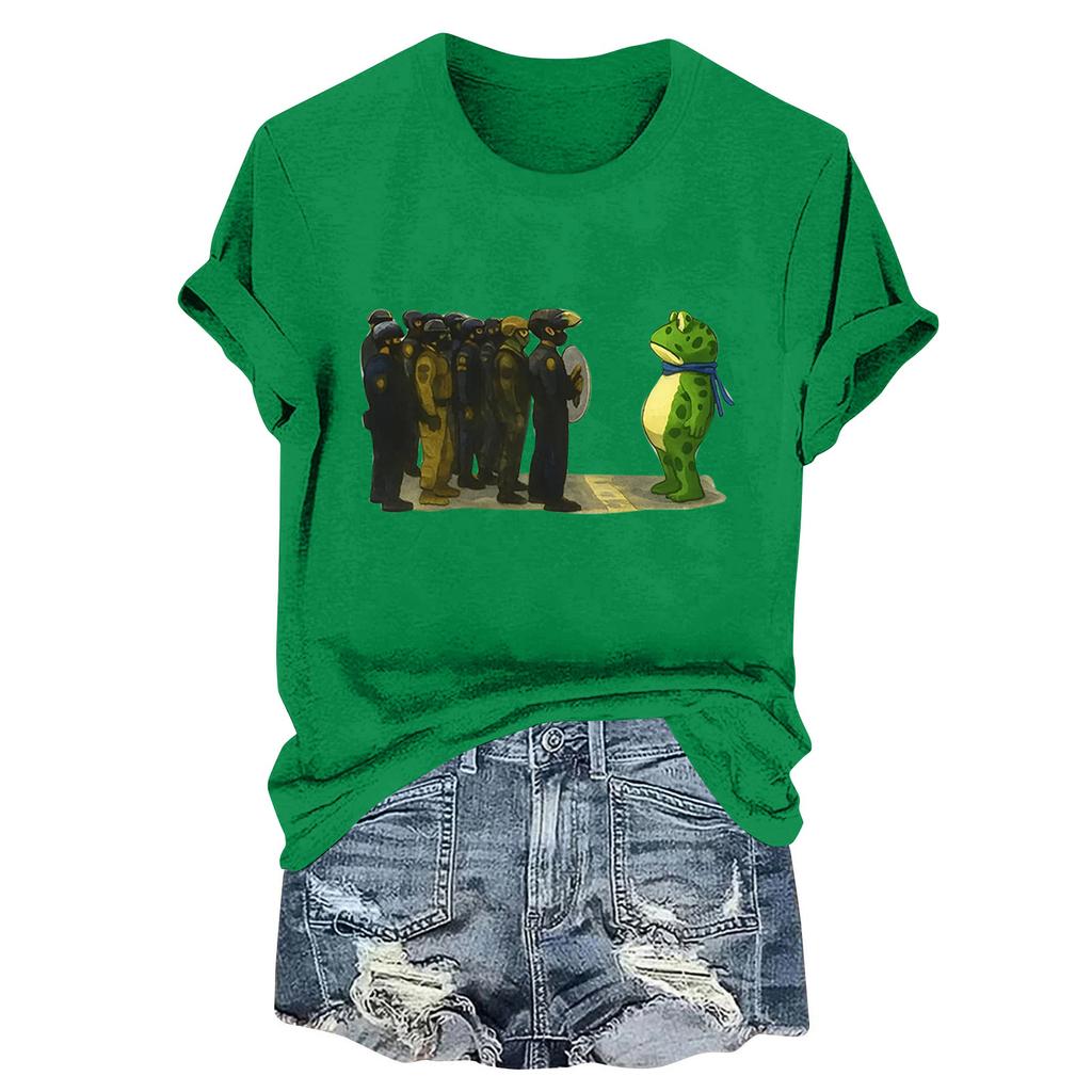 Women's Fashion Casual Printed Round Neck Short Sleeved Pullover T-Shirt Top