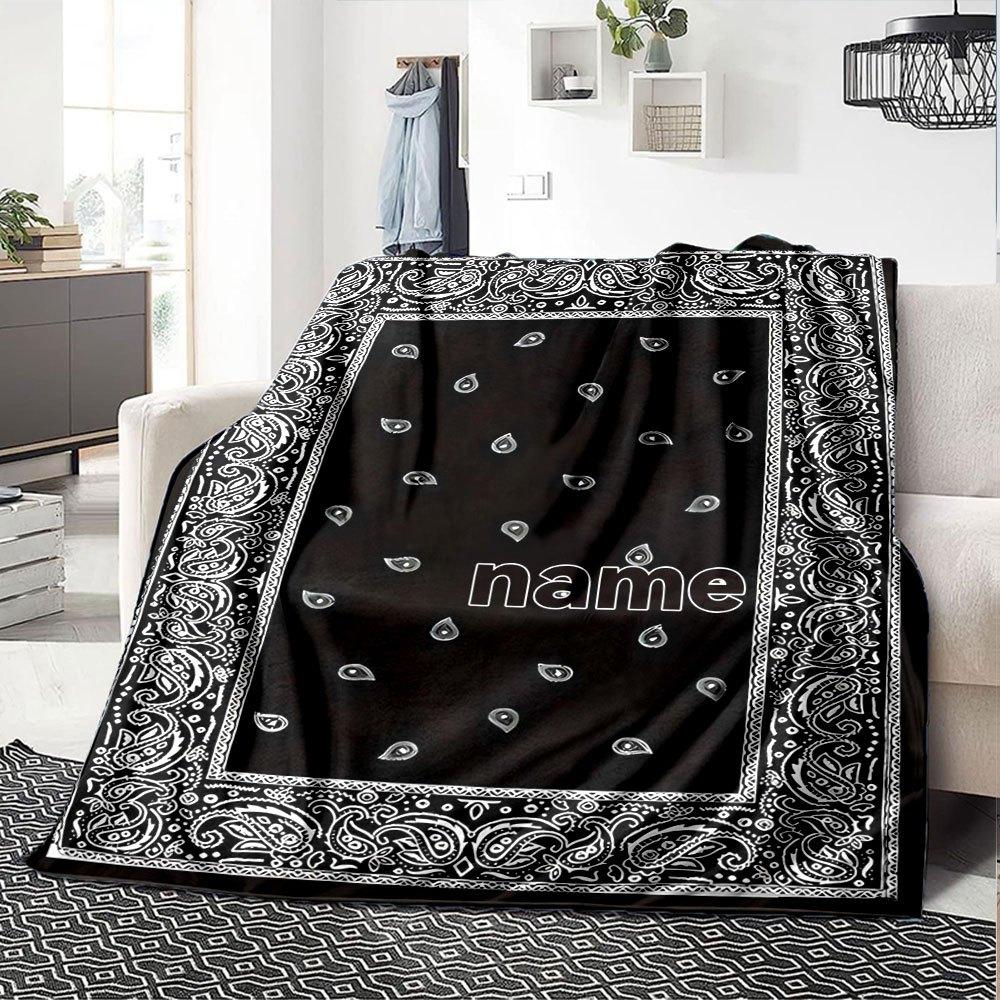 Paisley Bandana Design Gift Customizable Blanket Personalized Text Comfortable For Sofa Couch Office Bed Picnics Four Seasons Universal Digital Print