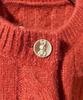 Women's Cashmere Round Neck Cardigan - Year of the Rooster Red, Thick & Fashionable Bright Silk Cable Knit Sweater for Autumn/Winter.