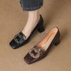 Krazing Pot Vintage Sheepskin Summer Autumn Thick High Heels Party Shoes Women Square Toe Crystal Buckle Wedding Pumps