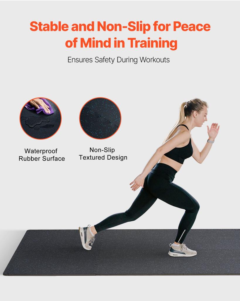 VEVOR 0.56 Inch Thick Gym Floor Mats, 25 Tiles Rubber Top with EVA Foam, 25" x 25" Gym Flooring Workout Mats with 100sq.ft Coverage