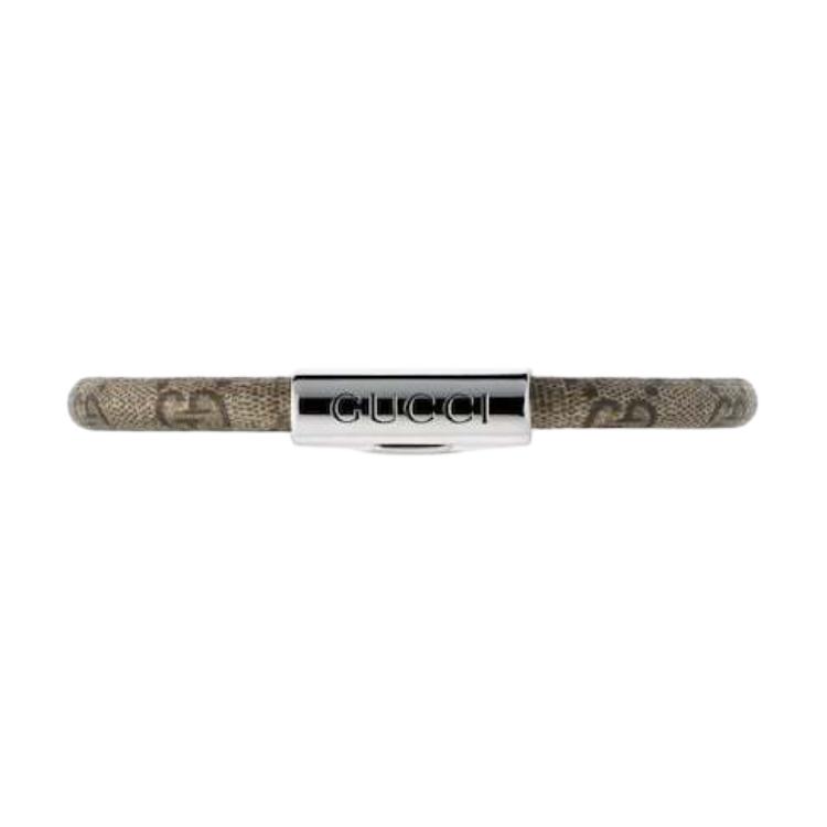 Gucci Trademark Micro Logo Design Shiny 925 Silver Bracelet Unisex Bracelet Gray 797156JAAGE8163