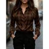 Camicia da Donna Stampata a Maniche Lunghe Moda Revers Casual Quotidiana Top da Donna