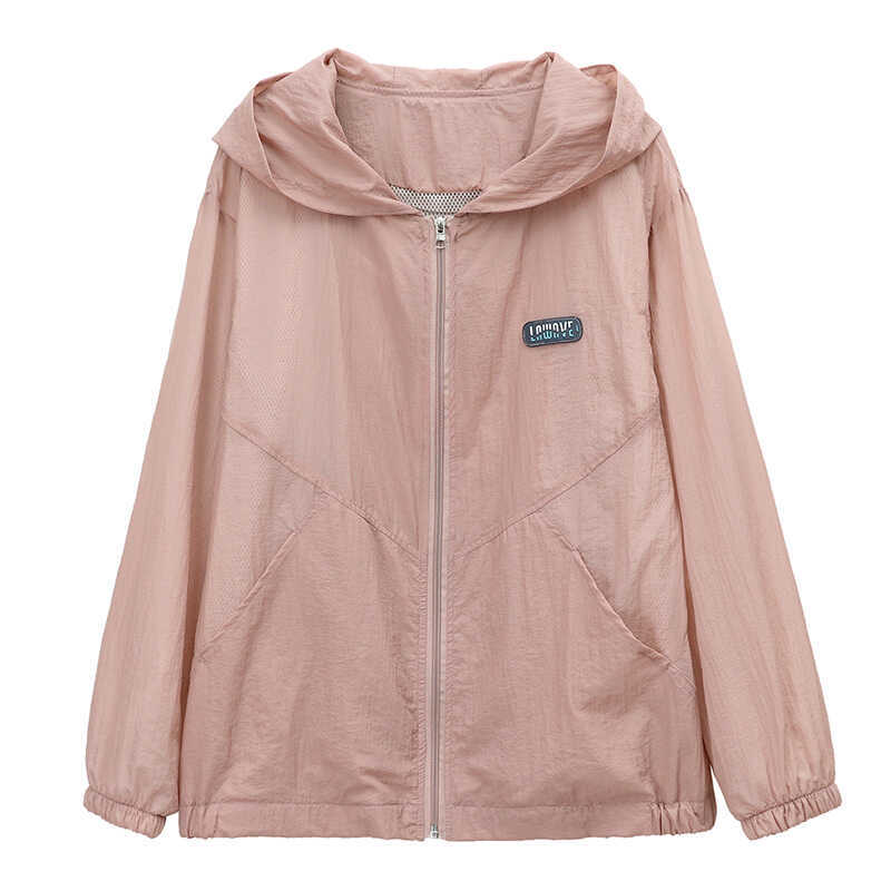 Plus Size Damen Loose Printing Kapuzenjacken Casual Spring Oberbekleidung Dünne Sonnenschutzkleidung Sommer Mutter Basic