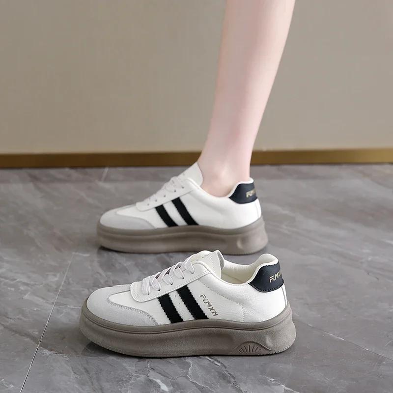 Brand new women's luxury flat shoes classic sneakers ladies leather vintage low top lace up casual round toe loafers