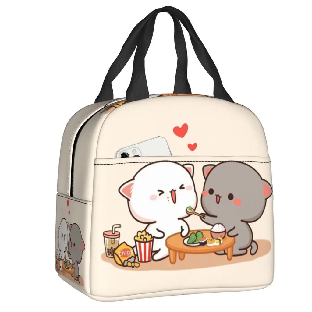 Cartoon Mochi Katze Peach Und Goma Brotdose Frauen Wiederverwendbar Auslaufsicher Kühlbox Thermisch Essen Isoliert Lunchtasche Kinder Schule Kinder