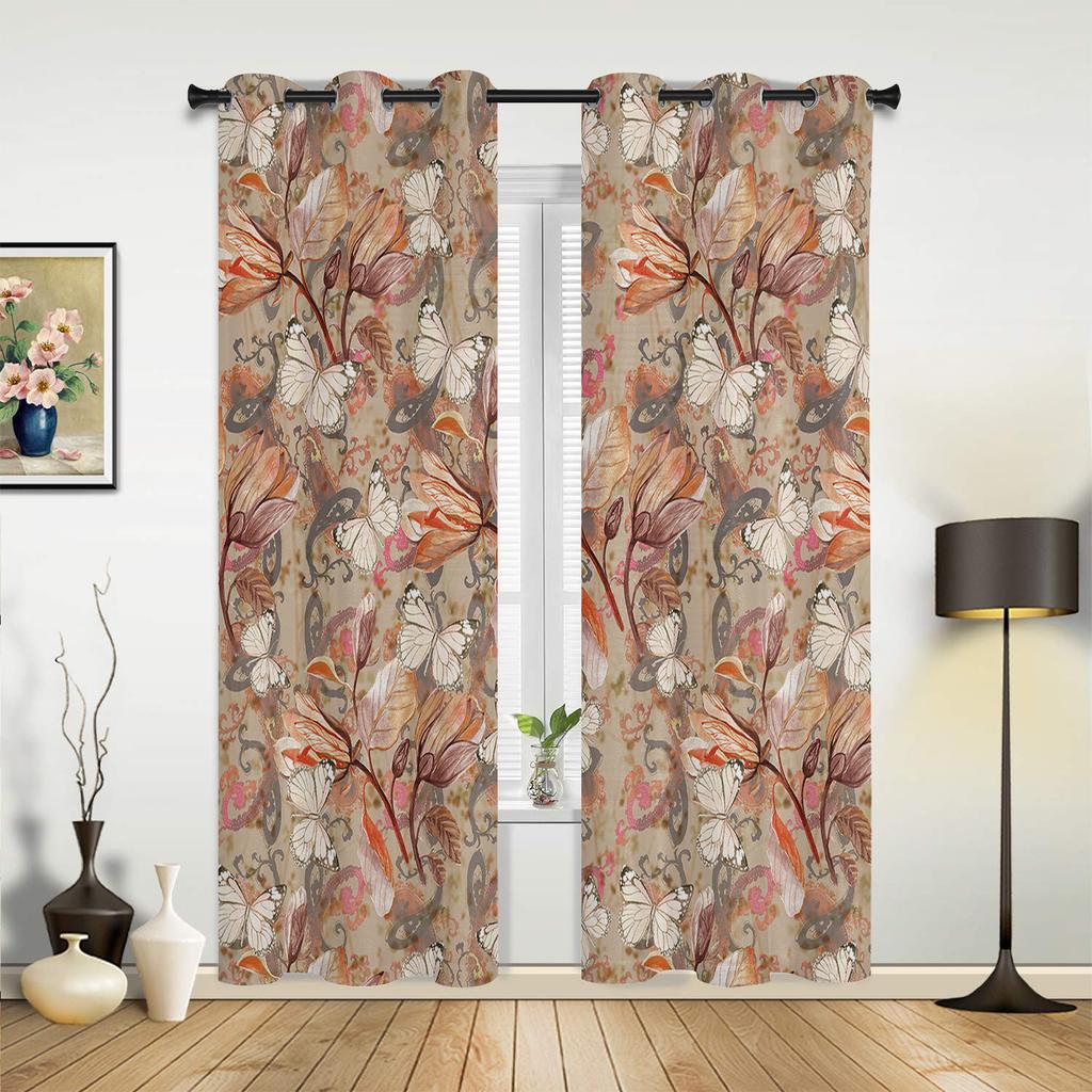 Starožitný květinový list motýl Okenní závěs Obývací pokoj Luxusní záclonový závěs do ložnice Domácí kuchyně Závěs
