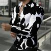 Camisa de Hombre con Cuello Estampado Floral Azul Blanco Diminuto por Todas Partes Manga Larga Botones