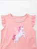 Unicorn Print European & American Style Girls' Princess Dresses In Knitted Cotton