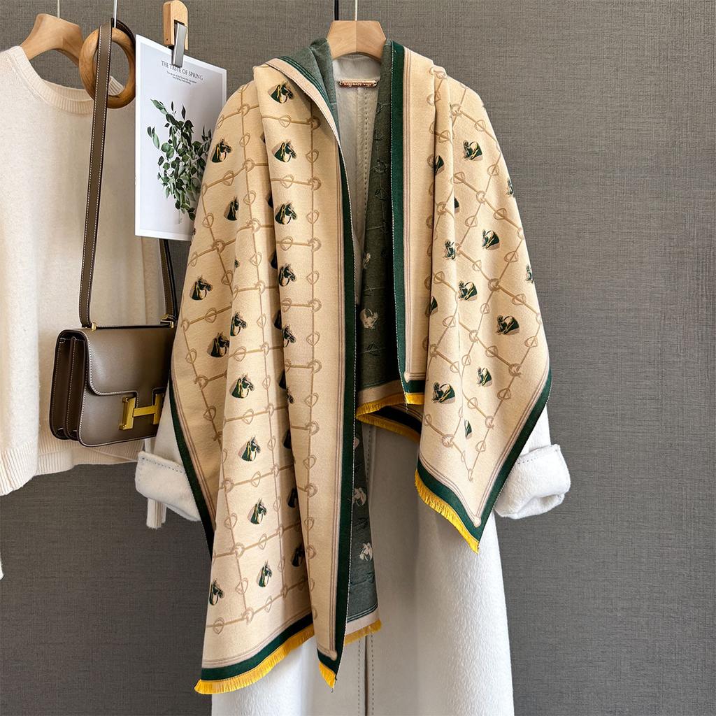 Autumn and winter new cute horse head imitation cashmere jacquard scarf women's daily commute outside with warm scarf tide