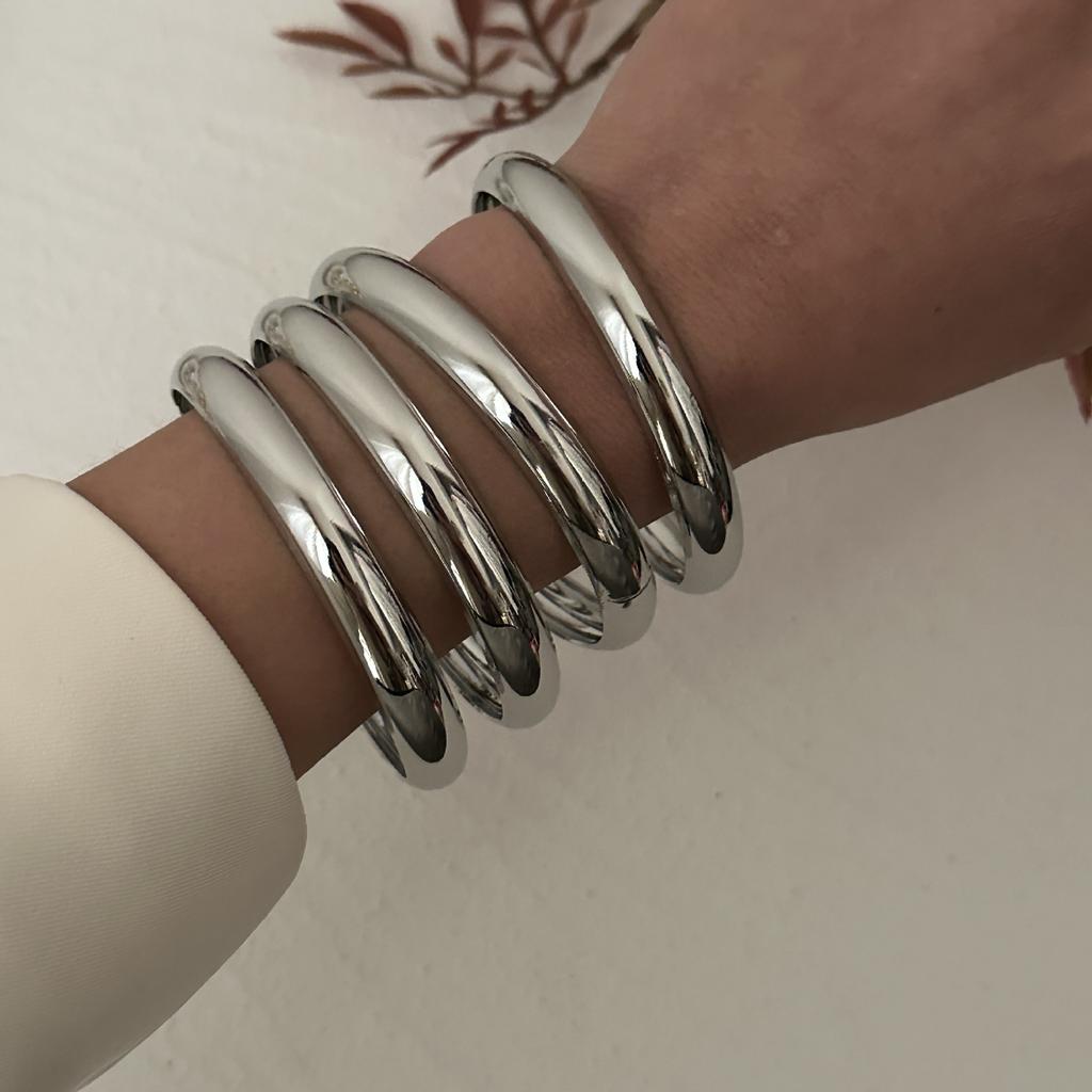 4 Stück/Set Einfache Runde Armreif-Sets Punk Hip Hop Herren Gold Silber Farbe Geometrische Breite Armreifen Für Frauen Armband Geschenk Schmuck