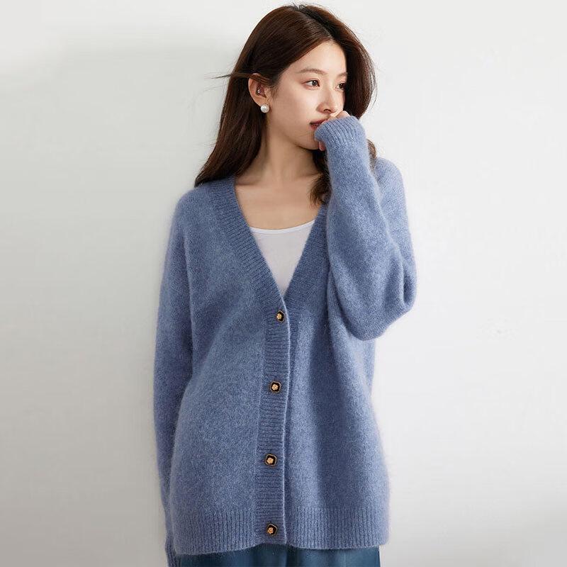 Women's V-Neck Retro Knit Cashmere Cardigan