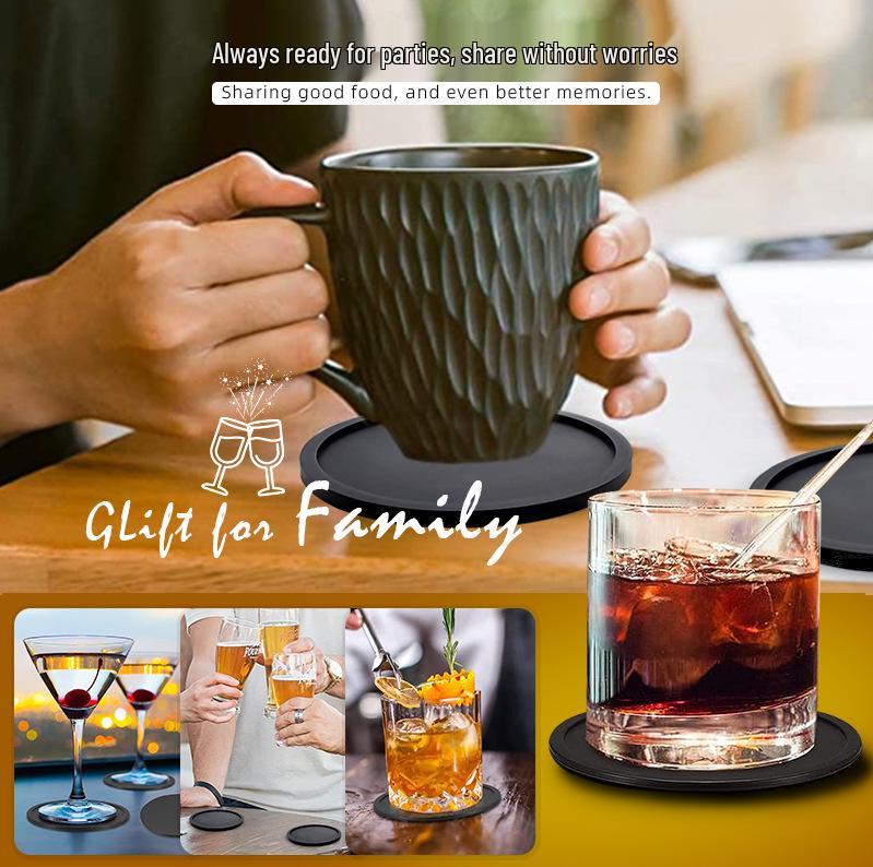 Round Non-slip Silicone Coaster - 10cm Heat-resistant, Drip-proof, Customizable Logo for Water and Coffee Cups.