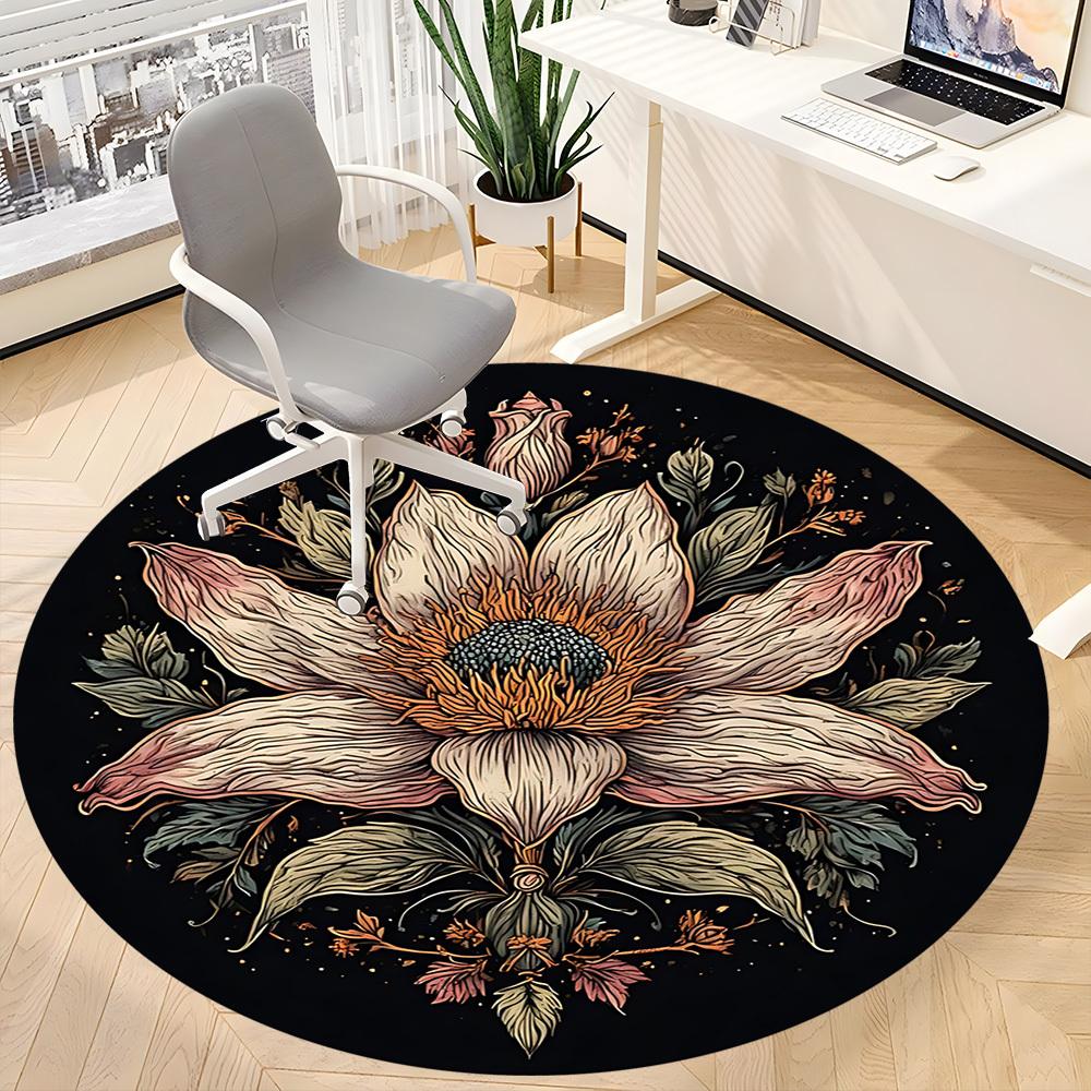 1pc Floral Mandala Office Round Area Rug, Indoor Mat Suitable For Office, Under Office Chairs Bedroom Living Room Home Decor, Room Deco