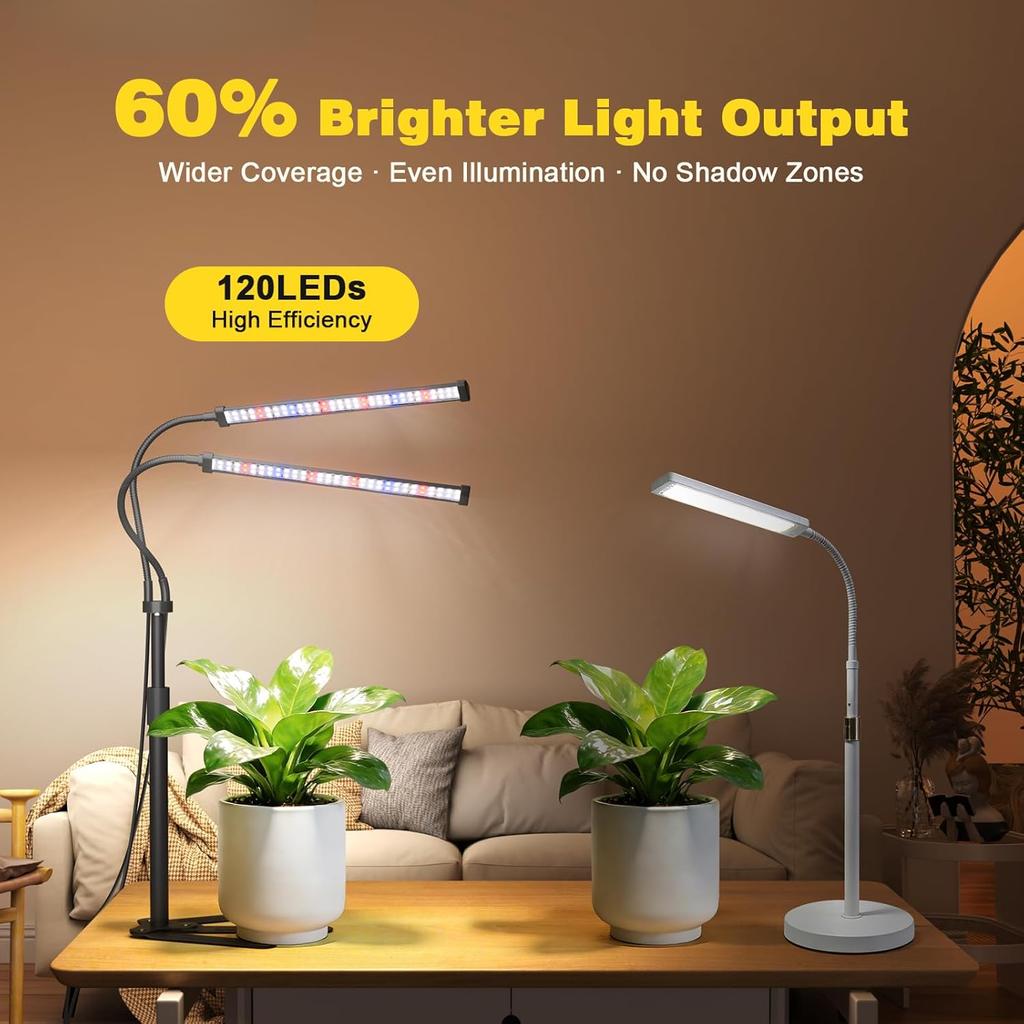 Grow Lights for Indoor Plants, Full Spectrum LED Plant Light with 9.8-35 In Tripod Stand, 120 LEDs 5700K, 4/8/12H Auto Timer, 5 Brightness Levels