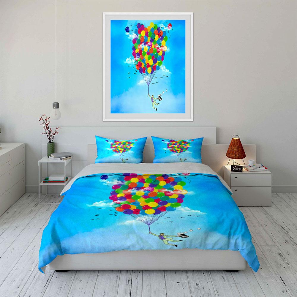 Colorful Balloon Adventure Set Soft Comfortable Duvet Cover Bedding Set Included 1*Duvet Cover & 2*Pillowcases, Gift