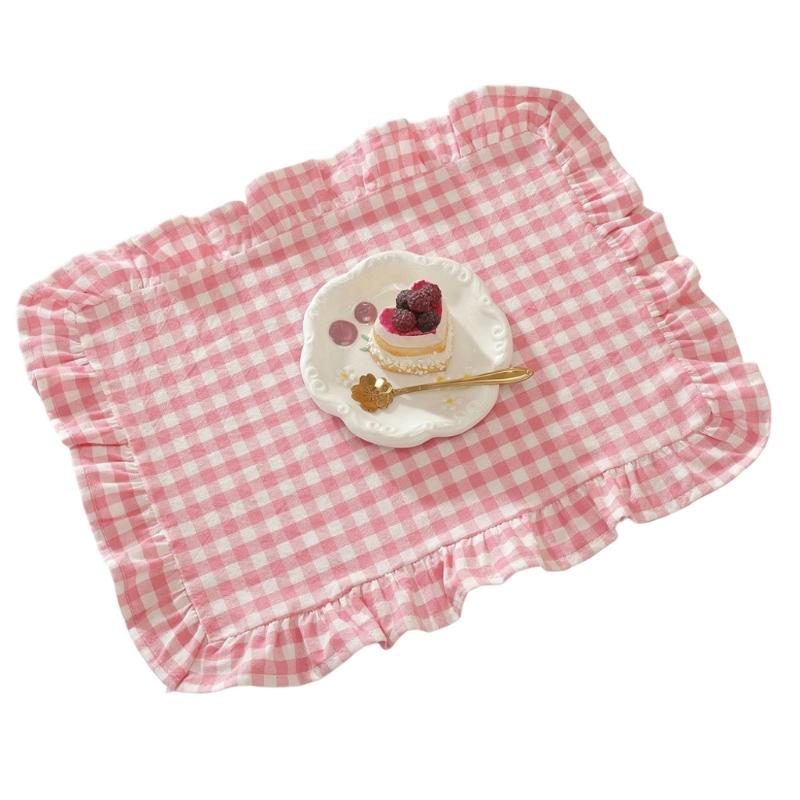 French Design Cloth Placemat Ruffle Edges Gingham Plaids Washable Table Mat For Banquets Wedding Parties Home Decors
