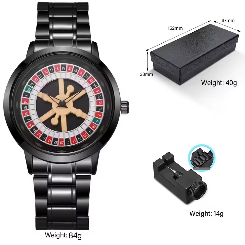 Black playing card wheel quartz watch gambling watch dial men s high-end fashion sports watch alloy high