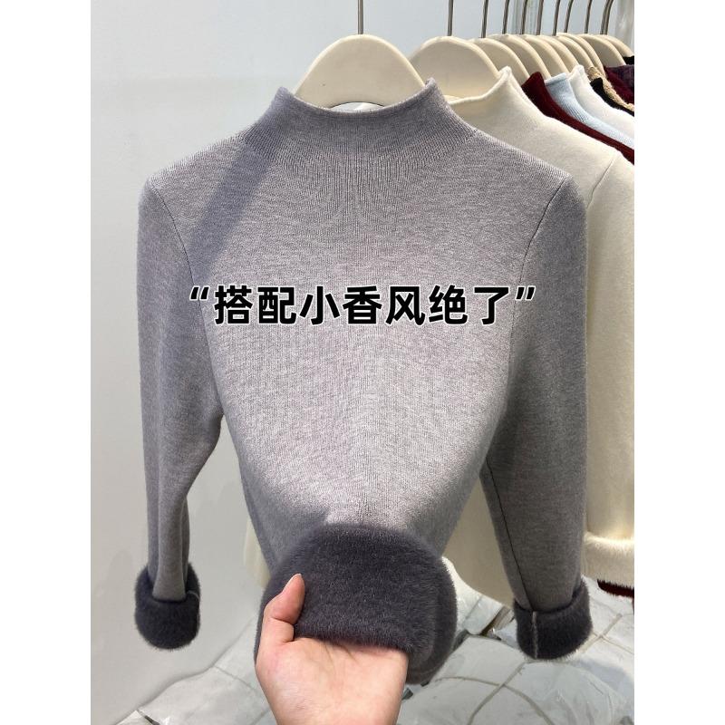 

Spring Angora red integrated fleece sweater women s thickened semi-turtleneck top warm inner bottoming shirt XL