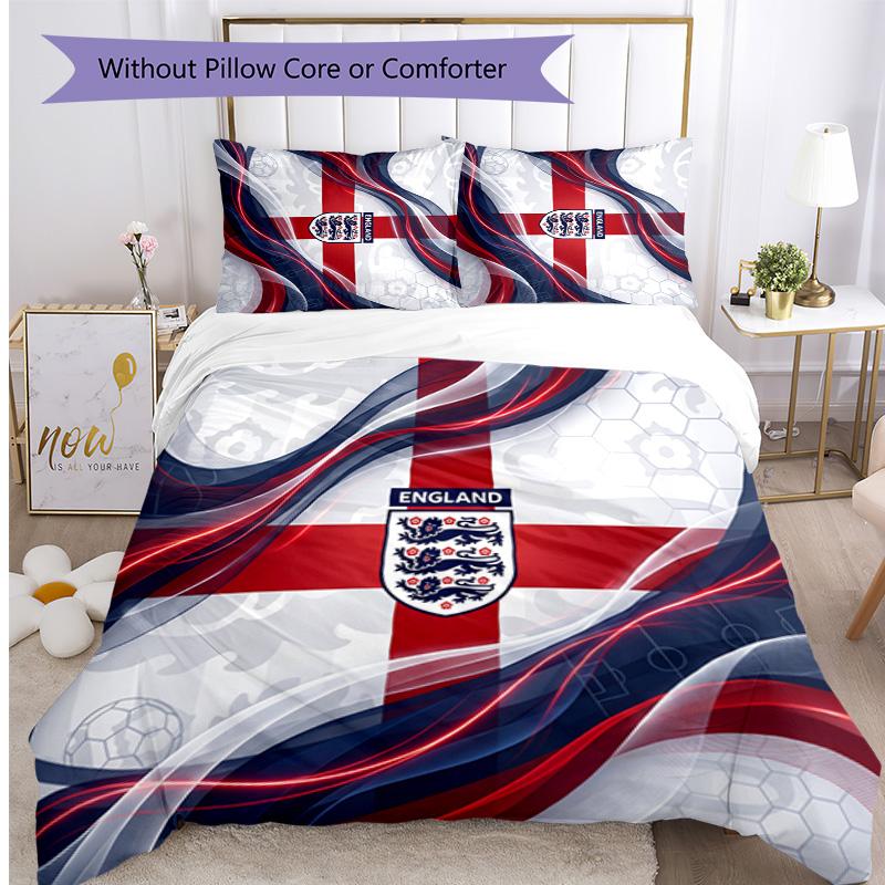 Set Biancheria da Letto Stampata Calcio Inghilterra 3 Pezzi Copriletto Traspirante Accogliente come Regalo per la Casa Nuova o per le Feste