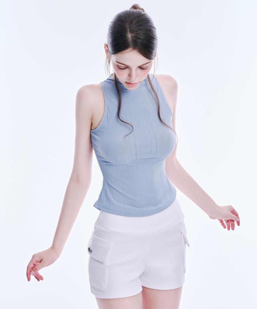 Top Akeumeseodeu Collo Alto Senza Maniche A Coste (blu)
