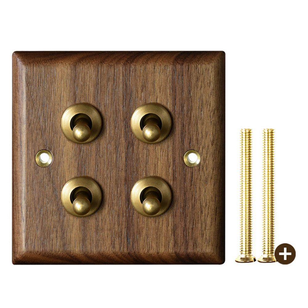 Comutator Basculant Retro din Lemn de Nuc Negru Comutator de Lumină cu Pârghie din Alamă 86mm