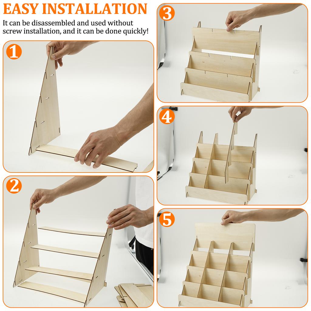 Wood 4 Tier Greeting Card Display Stand Large Capacity Easy to Assemble Wooden Sticker Display Rack Multipurpose Brochure Holder