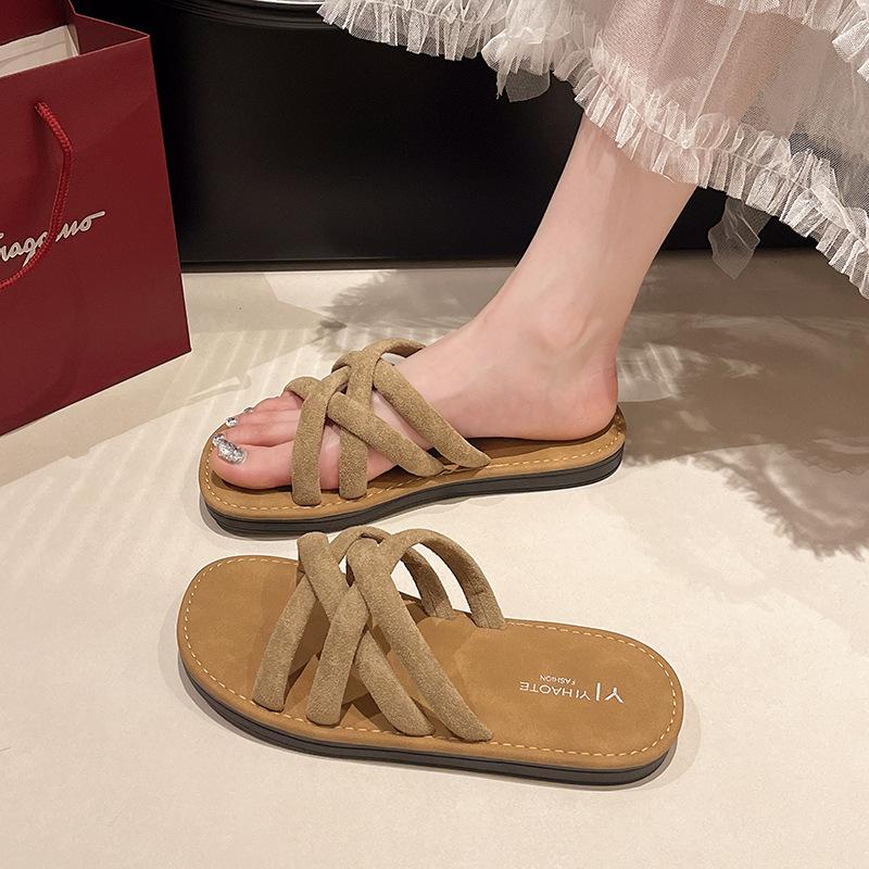 Roman one-word flat slippers women's wear non-slip versatile cool slippers beach summer spot style fashion