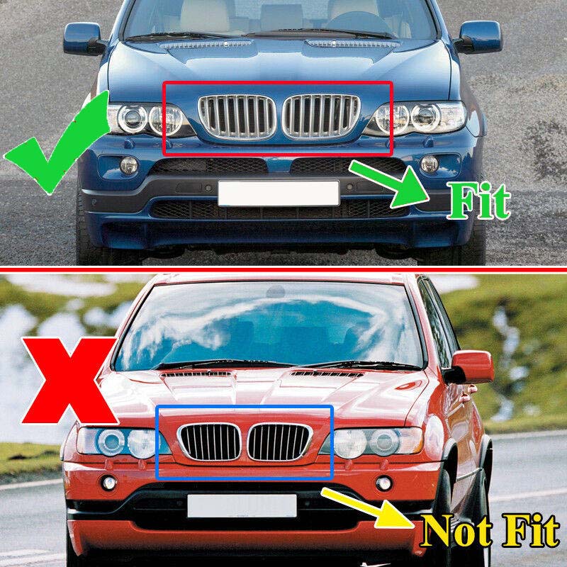 1Pair Car Front Hood Bumper Kidney Grille Grill Single Line Chrome Black For BMW X5 E53 2004 2005 2006 51137113733 51137113734