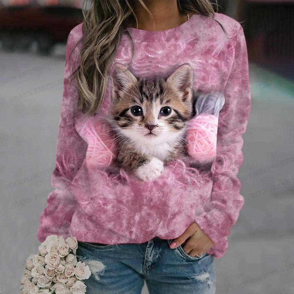 Lovely Cat Hoodie 3D Animal Print Crewneck Long Sleeve Sweats Harajuku Hoodies High Quality Coat Girl Tracksuit Women Sweats Cat