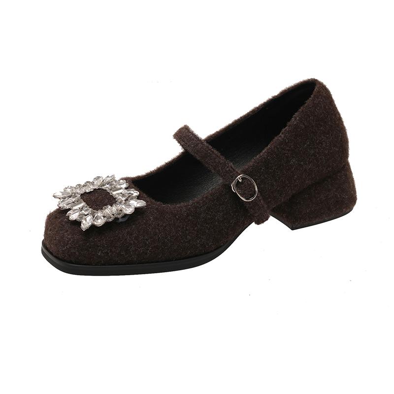 

Модная женская обувь Осень Женская обувь Кристалл Квадратный носок Модис Лоферы Мех Повседневные кроссовки Осень Платье Стразы 2024 Удобные 35 коричневый