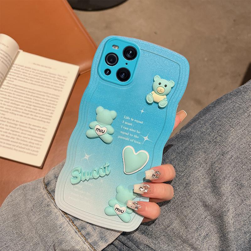 For OPPO Find X3 Pro Reno 2Z 2F 3 5 5F 5Pro Case Soft Silicone Casing Waves Back Cover 3D stereoscopic Cute Bear Phone Case