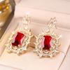 Charm Elegant Female Rectangle Big Blue White Red Stone Hoop Earrings Trendy Fashion Gold Color Wedding Jewelry For Women