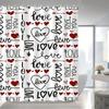 Love Heart Pattern Shower Curtain Romantic Bathroom Decor Valentine'S Day Theme Waterproof Bath Curtain Black Red Design