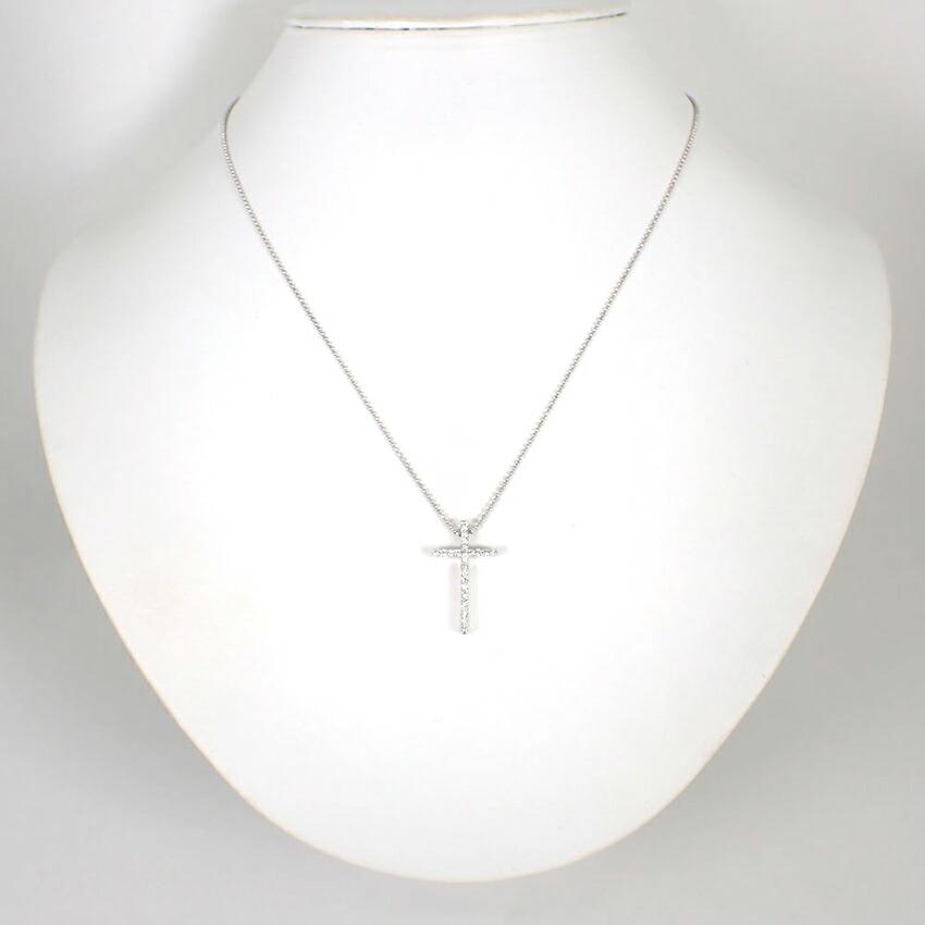[Pre-owned] VENDOME K18WG Diamond Cross Pendant / j36-9