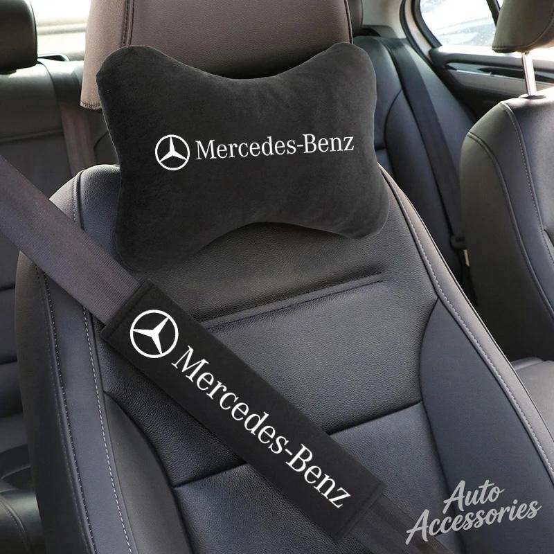 CRX1 Car Seat Headrest Rest Neck Pillow Seat Belt Shoulder Pad For Mercedes Benz AMG W203 W220 W205 W211 W212 W201 W210 W168 Sticker