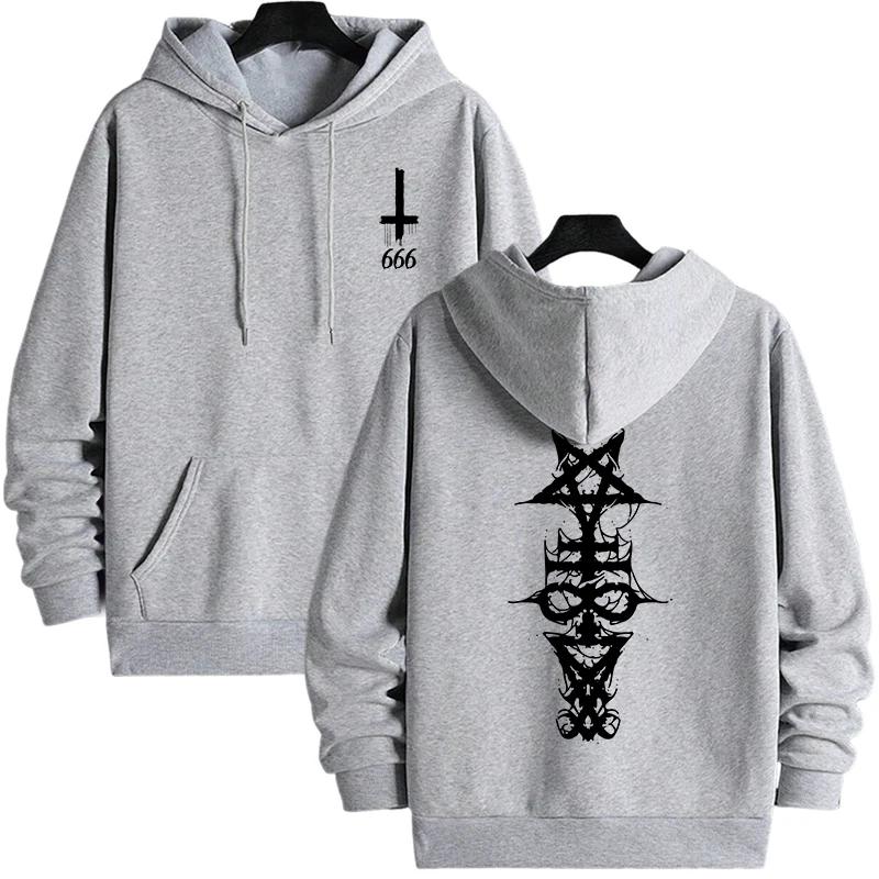 Mens Gothic Hoodie Satanic Symbol Print Street Fashion Warm Pullover Autumn Winter Male Home Outdoor Comfort Casual Sweatshirt